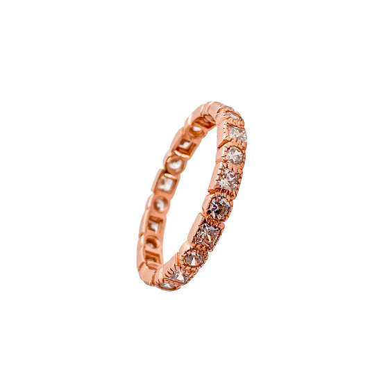 Anillo Cintillo Cuadrados y Circulos de Circones con Bano de Oro Rosado Talla 8